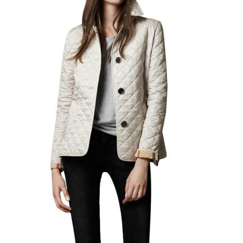 Quilted Collar Jacket for Women - Button-Down Hip Length - Image 3
