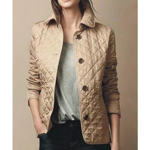 Quilted Collar Jacket for Women - Button-Down Hip Length - Image 7