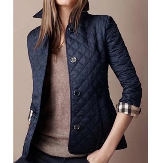 Quilted Collar Jacket for Women - Button-Down Hip Length - Image 8