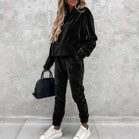 Velvet Hoodie Set for Women - Hooded - Image 3