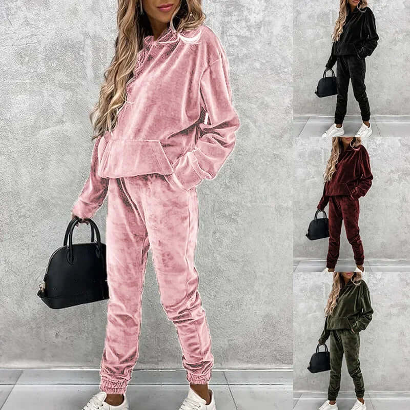 Velvet Hoodie Set for Women - Hooded - Image 1
