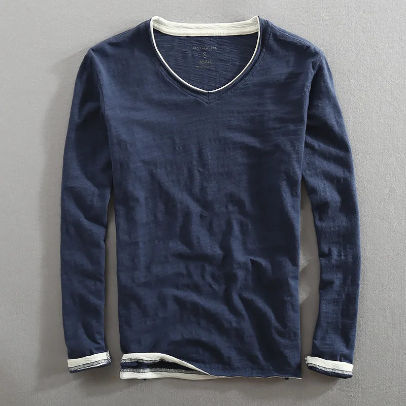 V-Neck Sweater for Men - Layered Cuff - Image 1
