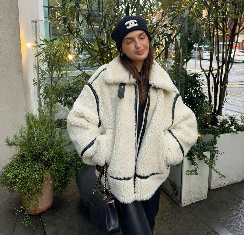 Sherpa Oversized Jacket for Women - Contrast Trim - Image 1