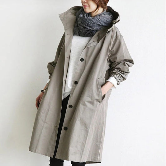 Hooded Long Coat for Women - Button Front - Image 1