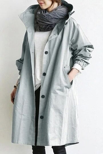 Hooded Long Coat for Women - Button Front - Image 2