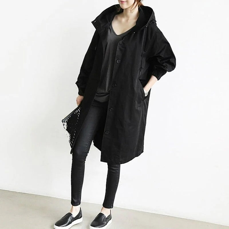 Hooded Long Coat for Women - Button Front - Image 4