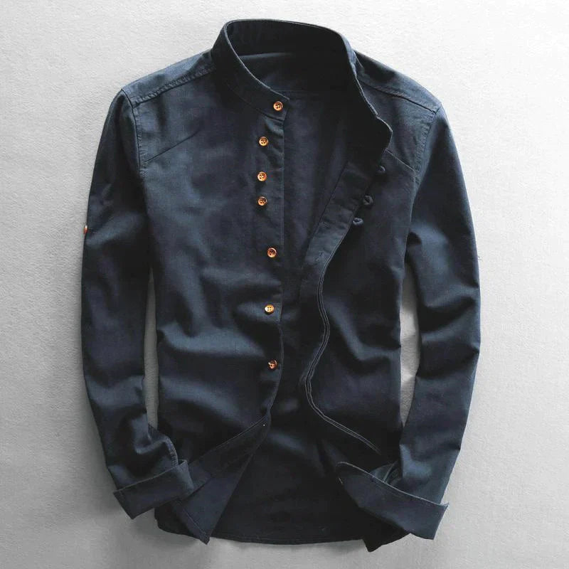Mandarin Collar Shirt for Men - Long Sleeve - Image 1