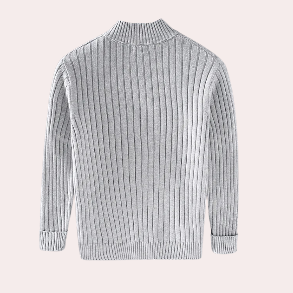 Ribbed Knit Zip Up Jacket for Men - Stand Collar - Image 2