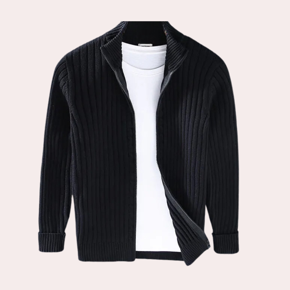Ribbed Knit Zip Up Jacket for Men - Stand Collar - Image 4