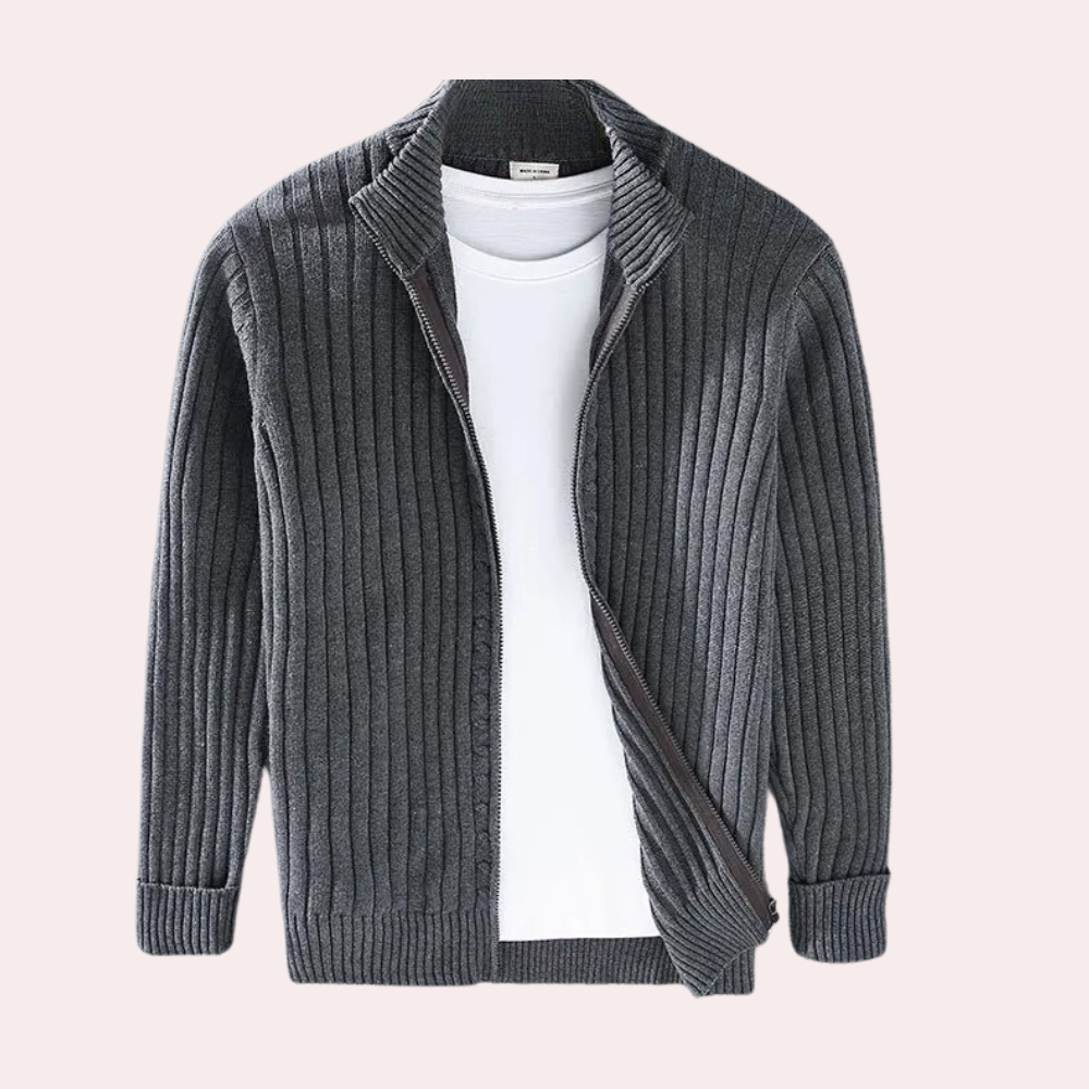 Ribbed Knit Zip Up Jacket for Men - Stand Collar - Image 5