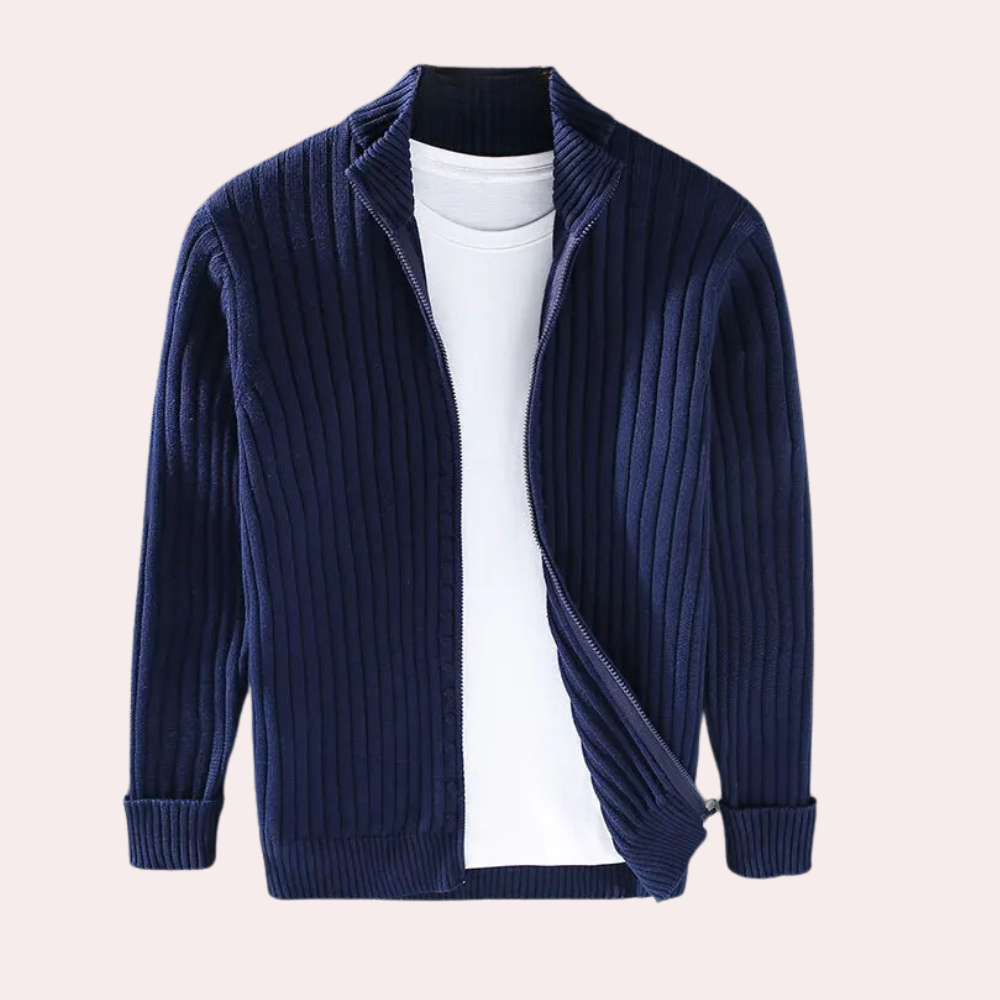 Ribbed Knit Zip Up Jacket for Men - Stand Collar - Image 6
