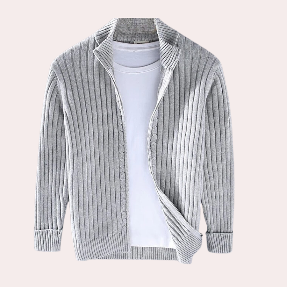 Ribbed Knit Zip Up Jacket for Men - Stand Collar - Image 1