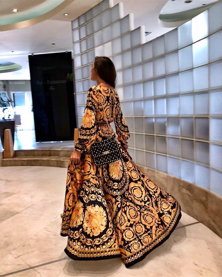 Maxi Dress for women - Long Sleeve Wrap Dress - V-Neck Thigh High Slit - Belted Boho Print - Image 4