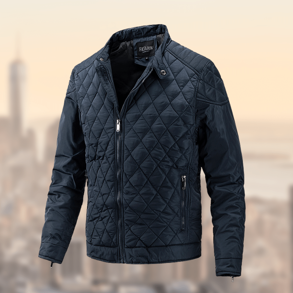 Quilted Bomber Jacket for Men - Shoulder Patches - Image 1
