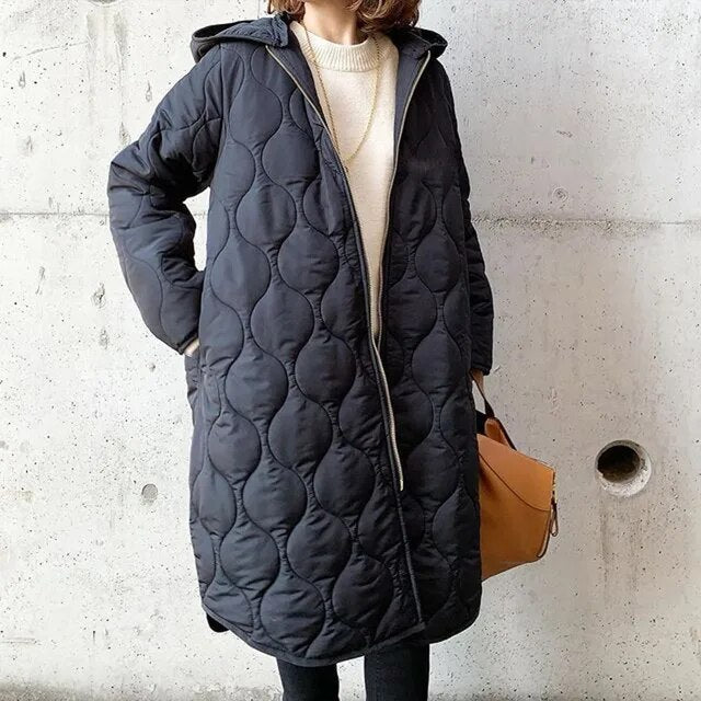 Quilted Hooded Coat for Women - Zip Front - Image 1