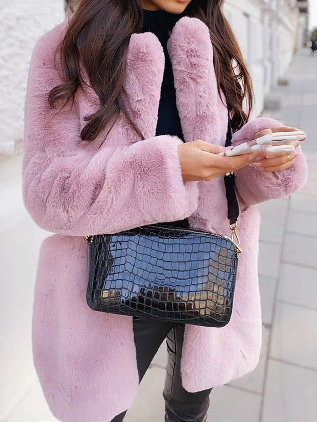 Faux Fur Open-Front Coat for Women - Long Sleeve - Image 1