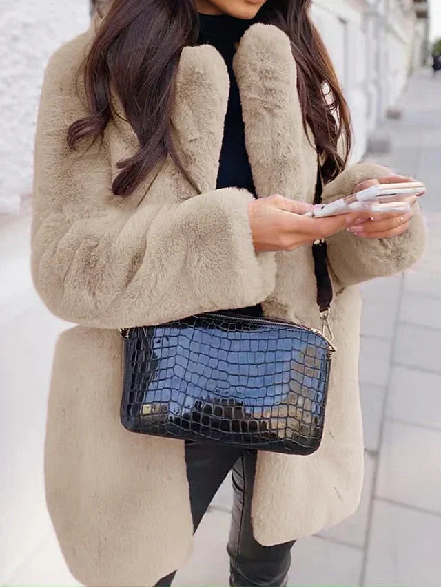 Faux Fur Open-Front Coat for Women - Long Sleeve - Image 8