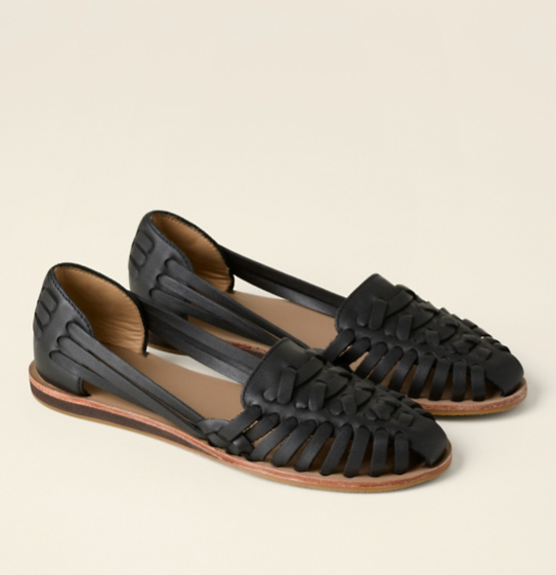 Leather Huarrache Sandals for Women - Woven Detail Slip-On - Image 1