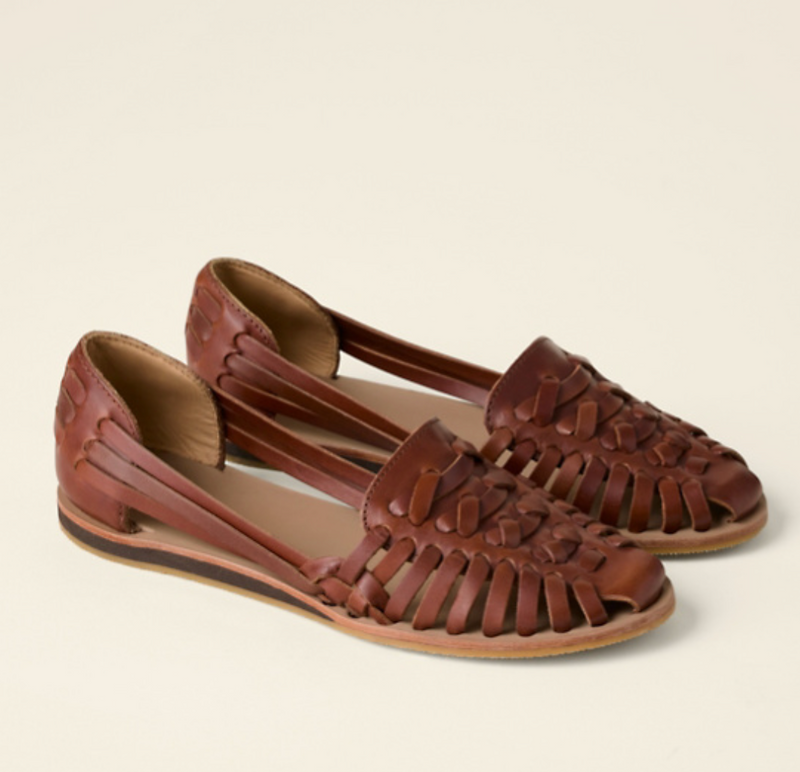 Leather Huarrache Sandals for Women - Woven Detail Slip-On - Image 2