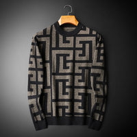 Crew Neck Sweater for Men - Geometric Print - Image 1