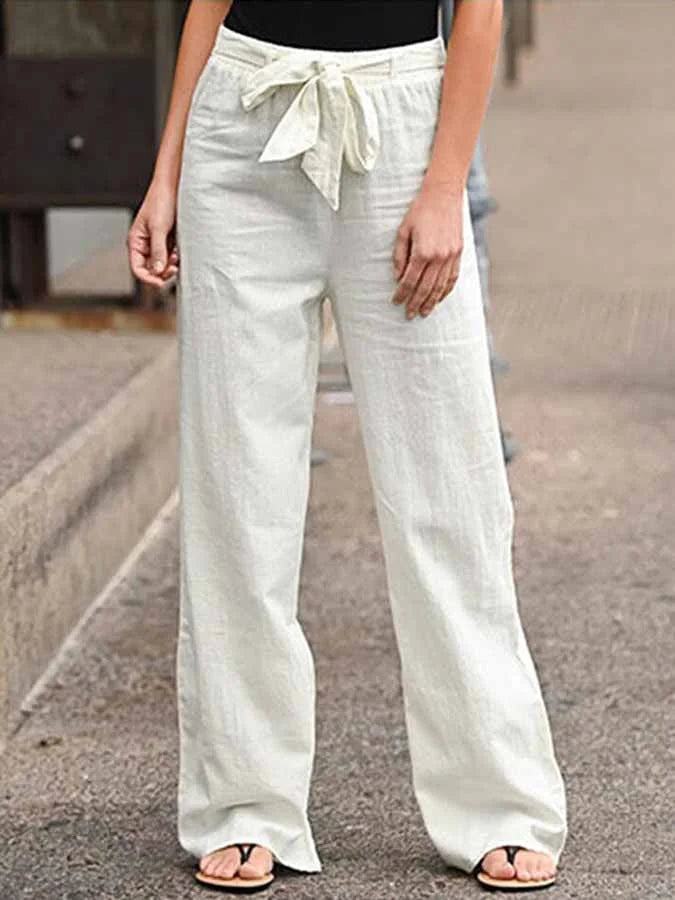 Wide Leg Pants for women - High Waisted Tie Waist - Relaxed Fit Casual - Image 1