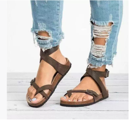 Toe Ring Sandals for Women - Ankle Strap Flat - Image 1