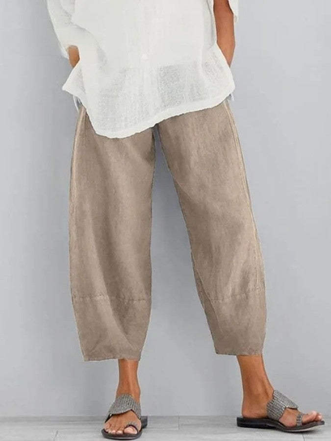 Wide Leg Cropped Pants for women - Loose Fit High Waisted - Elastic Waist - Image 1