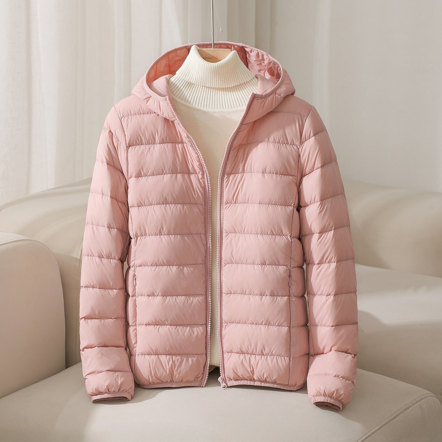 Puffer Hooded Jacket for Women - Zip Front - Image 3