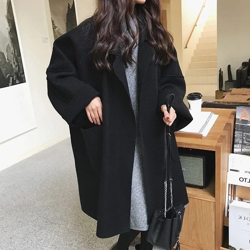 Oversized Lapel Collar Coat for Women - Wide Sleeve - Image 4