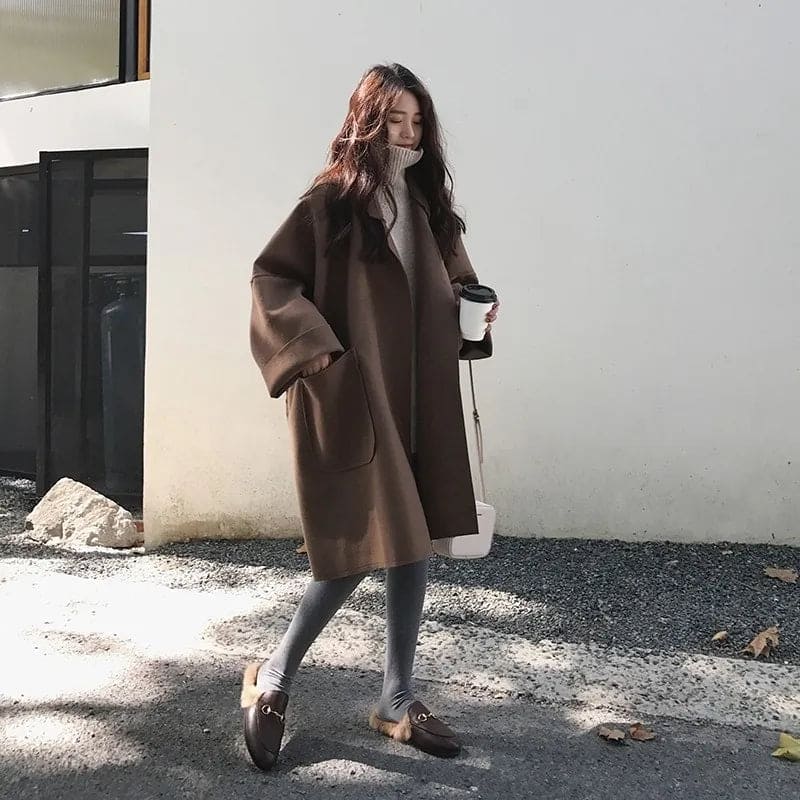 Oversized Lapel Collar Coat for Women - Wide Sleeve - Image 1
