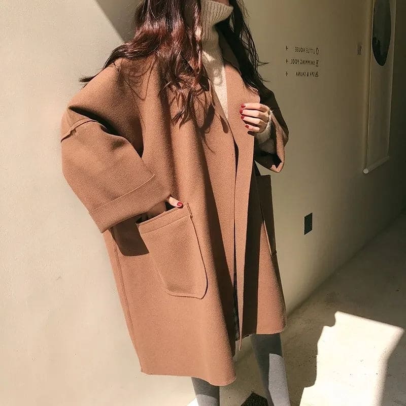 Oversized Lapel Collar Coat for Women - Wide Sleeve - Image 2