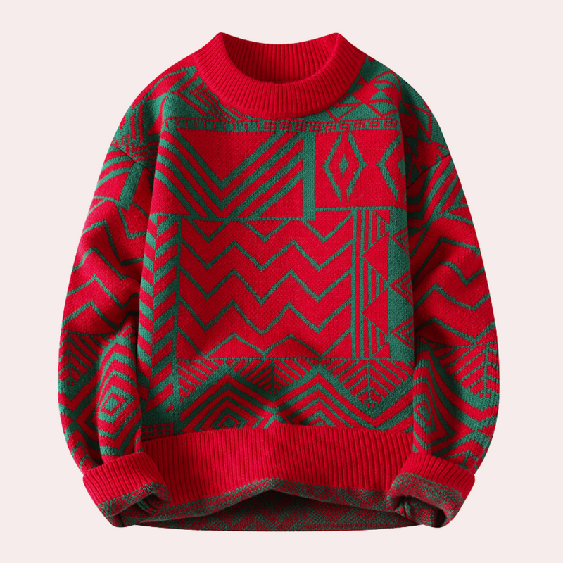 Crew Neck Sweater for Men - Geometric Print - Image 4