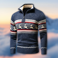 Fair Isle Quarter Zip Sweater for Men - Reindeer Pattern - Image 2