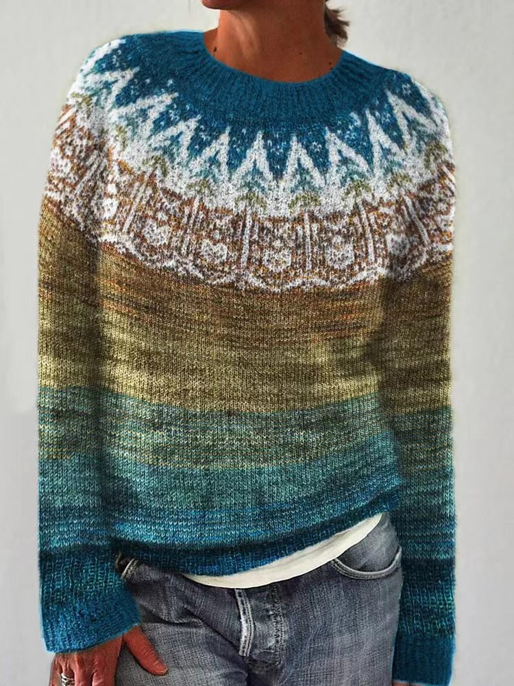 Crewneck Pullover Sweater for Women - Color Block - Image 1