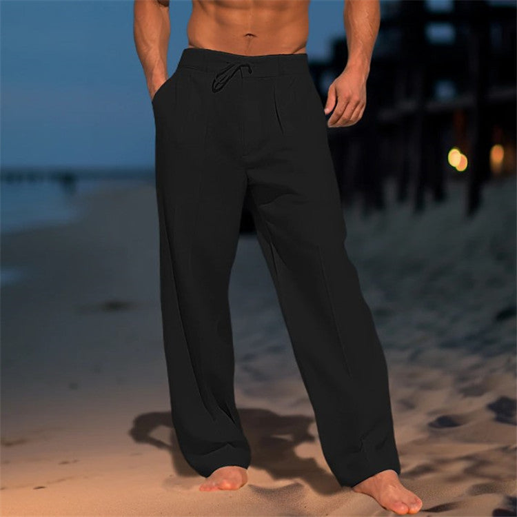 Wide Leg Pleated Trousers for Men - Drawstring Relaxed Fit - Image 4