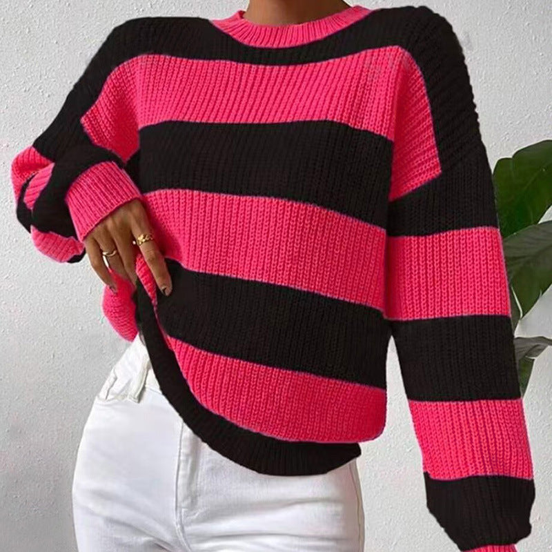 Striped Pullover Sweater for Women - Relaxed - Image 3