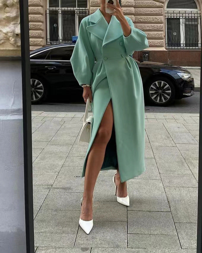Double-Breasted Maxi Coat for Women - Long Sleeve - Image 2