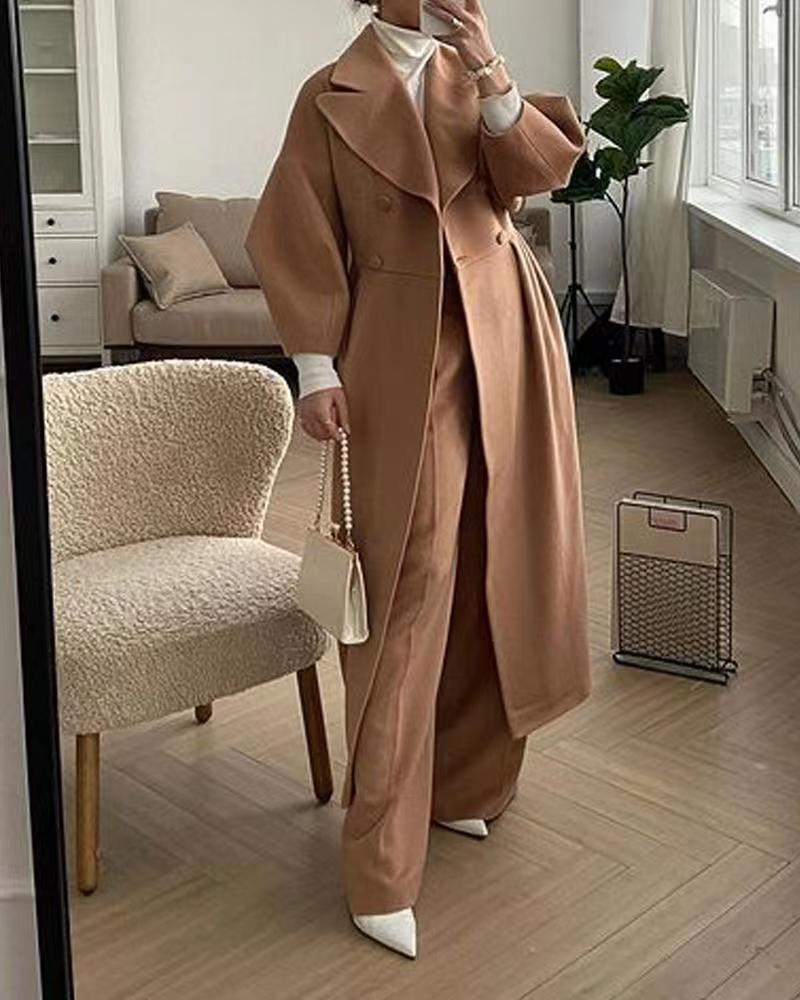 Double-Breasted Maxi Coat for Women - Long Sleeve - Image 5