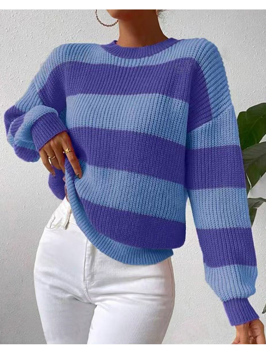 Striped Pullover Sweater for Women - Relaxed - Image 4