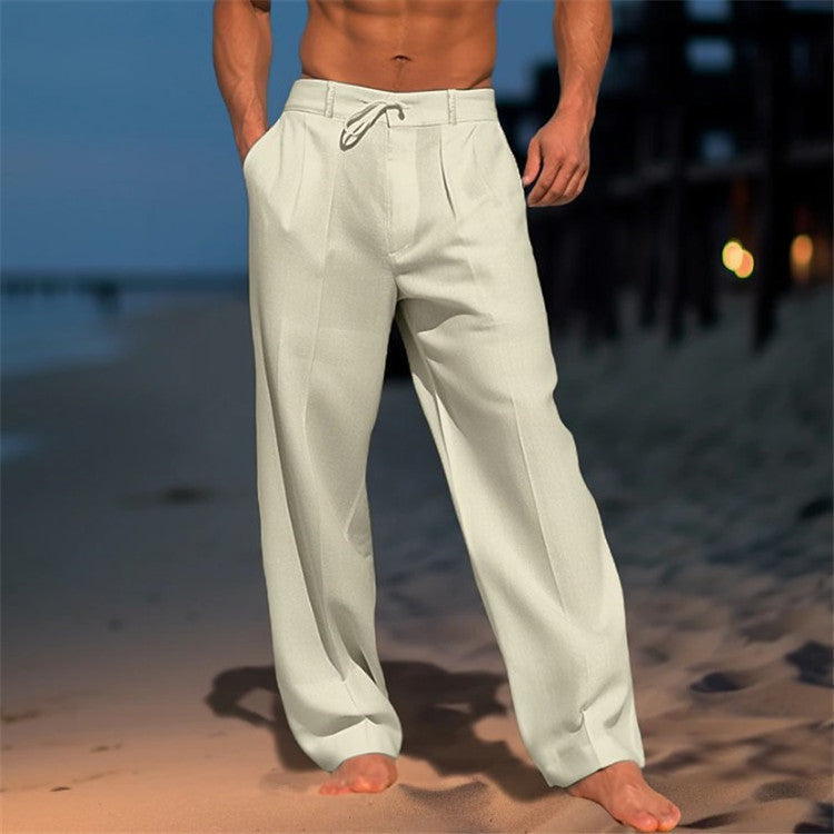 Wide Leg Pleated Trousers for Men - Drawstring Relaxed Fit - Image 3