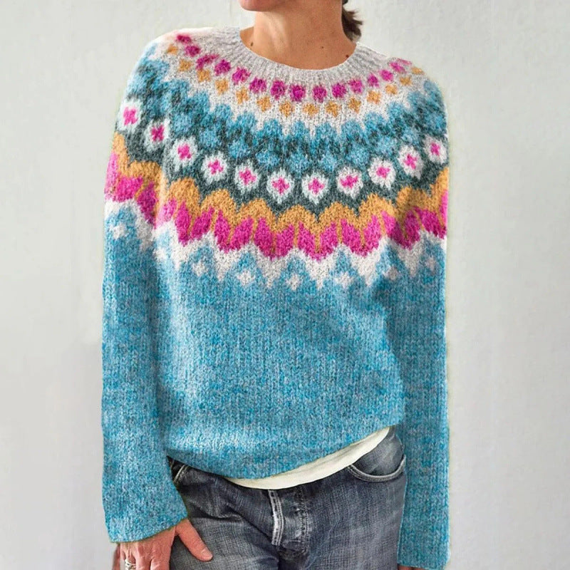 Crew Neck Sweater for Women - Fair Isle - Image 1