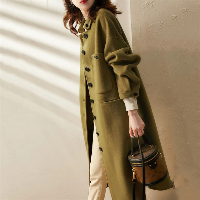 Long Button Front Coat for Women - A-Line - Image 2