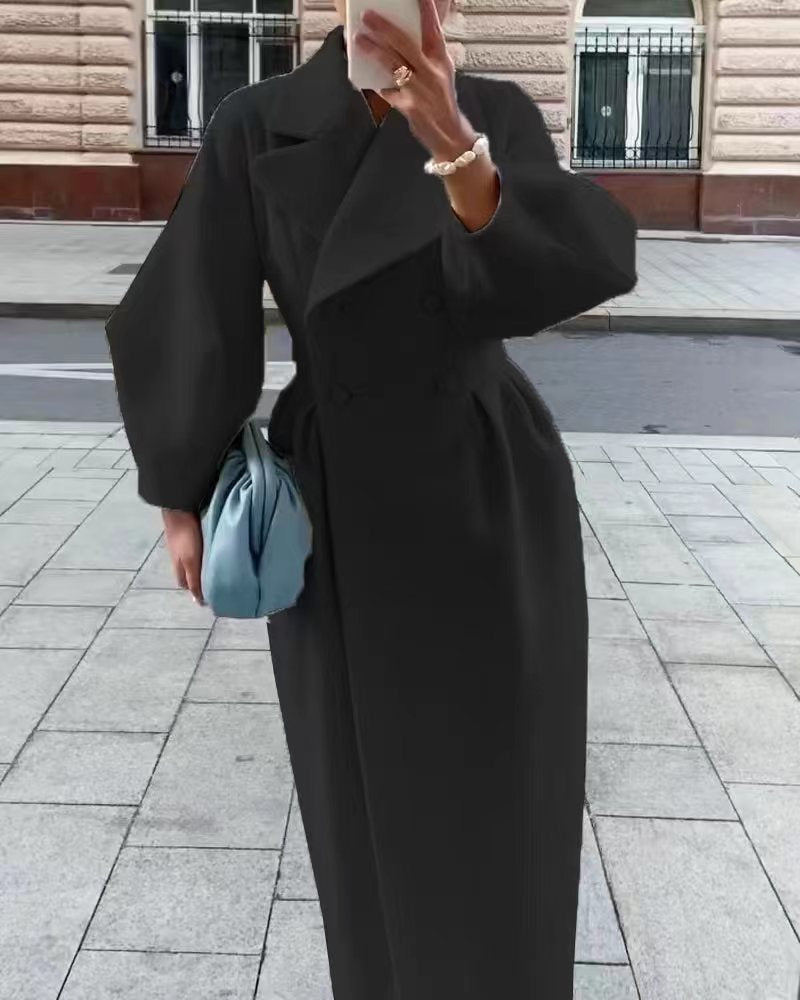 Double-Breasted Maxi Coat for Women - Long Sleeve - Image 4