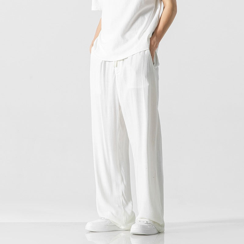 Wide Leg Pants for Men - Loose Fit Straight Leg - Drawstring Lounge Pants - Image 8