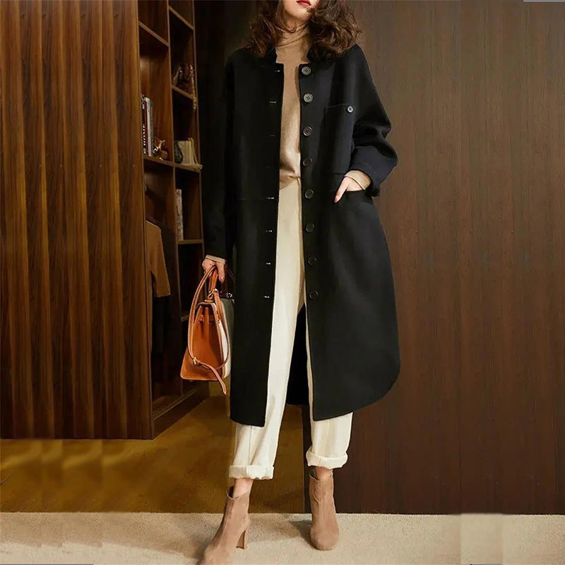 Long Button Front Coat for Women - A-Line - Image 3