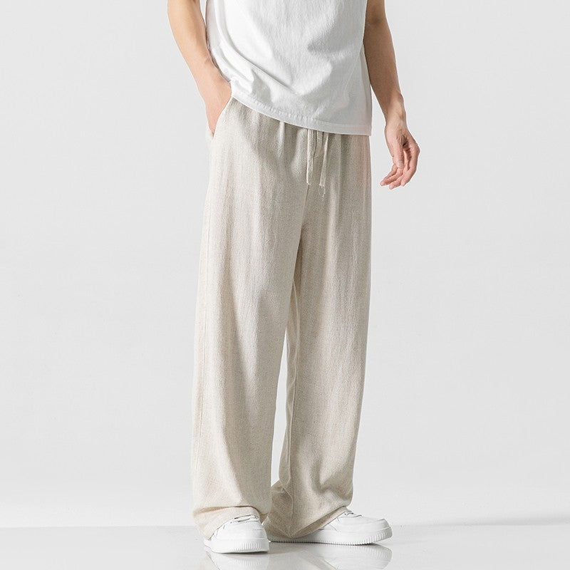 Wide Leg Pants for Men - Loose Fit Straight Leg - Drawstring Lounge Pants - Image 1