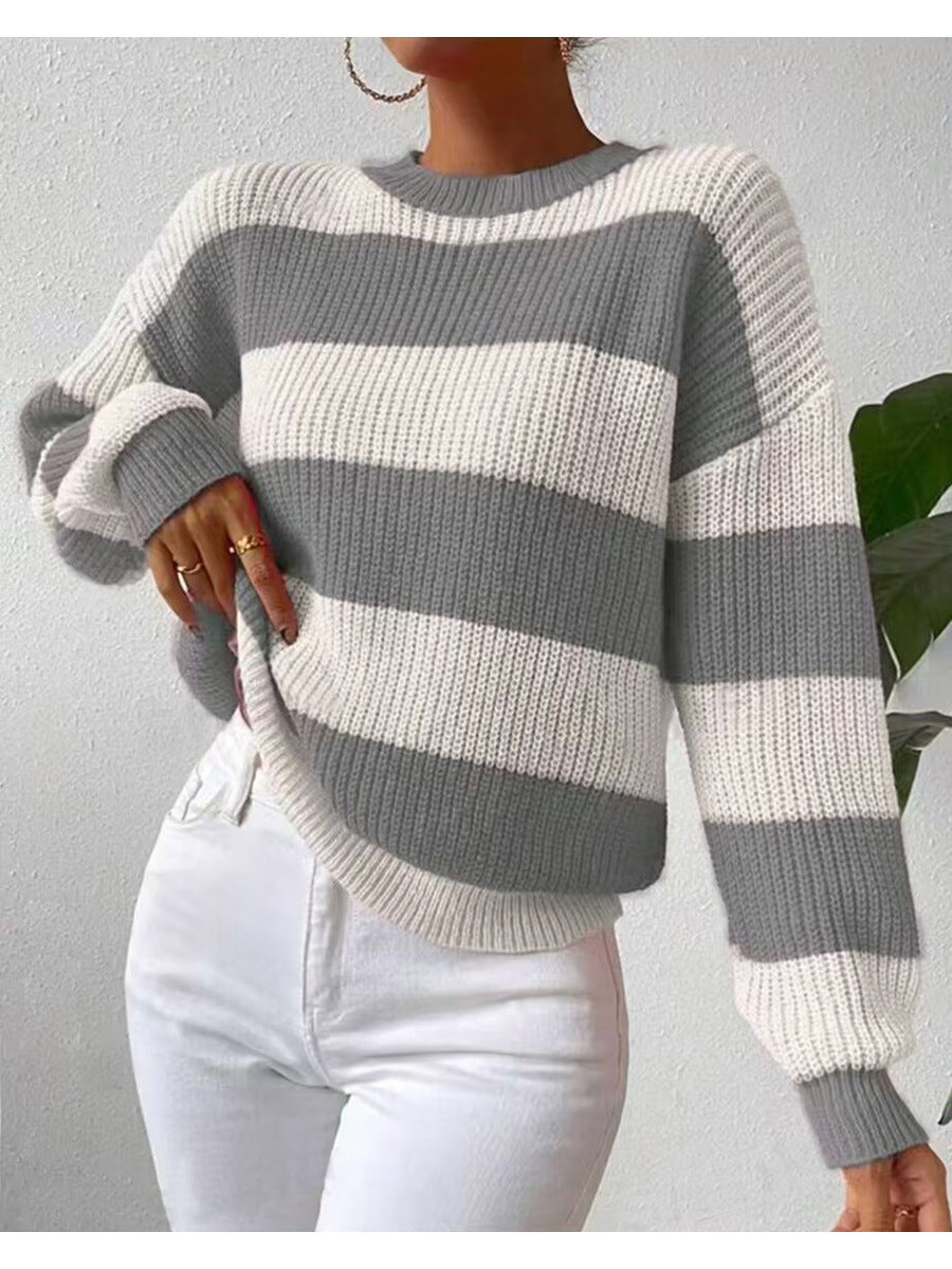 Striped Pullover Sweater for Women - Relaxed - Image 2