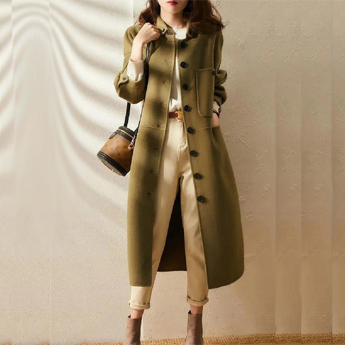 Long Button Front Coat for Women - A-Line - Image 4