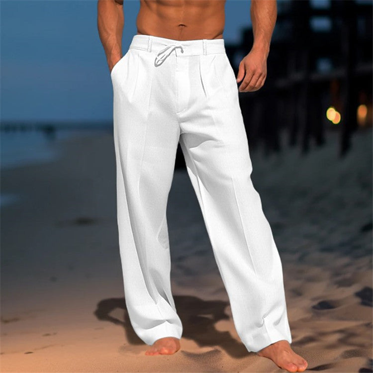 Wide Leg Pleated Trousers for Men - Drawstring Relaxed Fit - Image 1