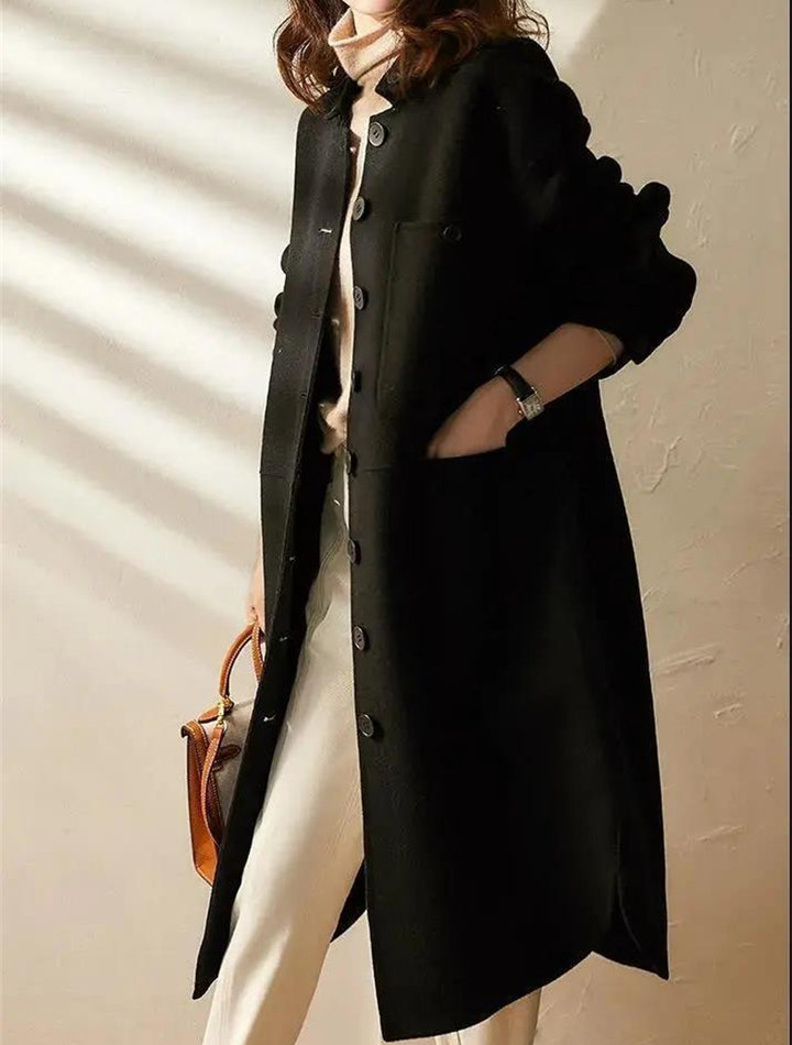 Long Button Front Coat for Women - A-Line - Image 1